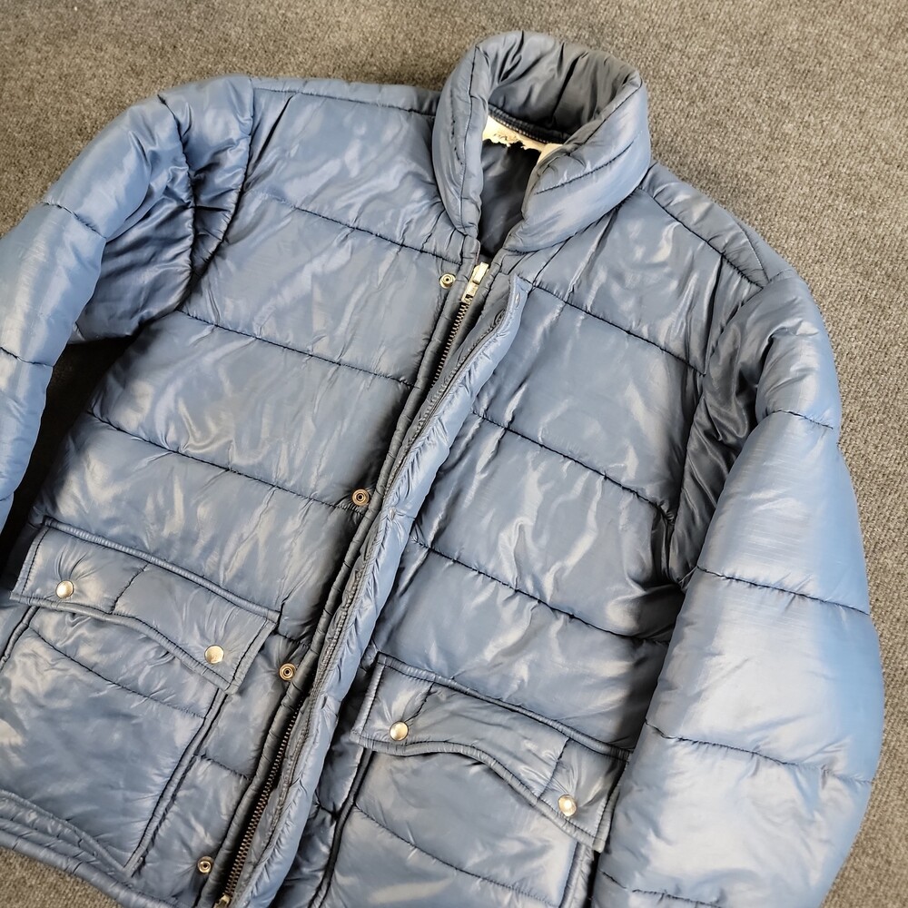 Vintage Retro 80s Davco Mens Jacket Retro Blue Quilted Puffer Zipper SZ L  USA